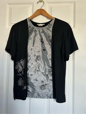 Mix & Match Women’s Layered Embroidered Floral Top Silver Black Size M